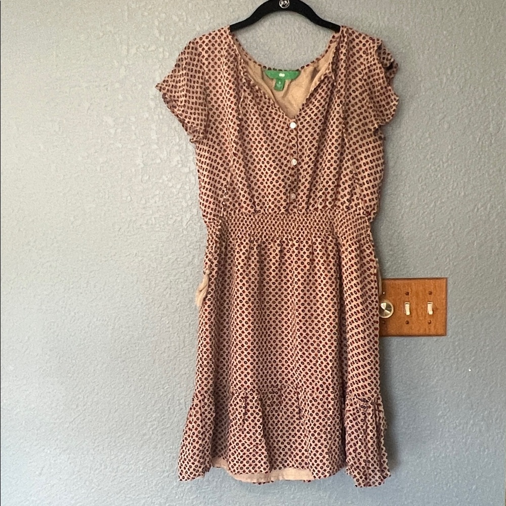 Dip Boho‎ Button Down Tassel Geometric Smocked Waist Dress Size Small Like New